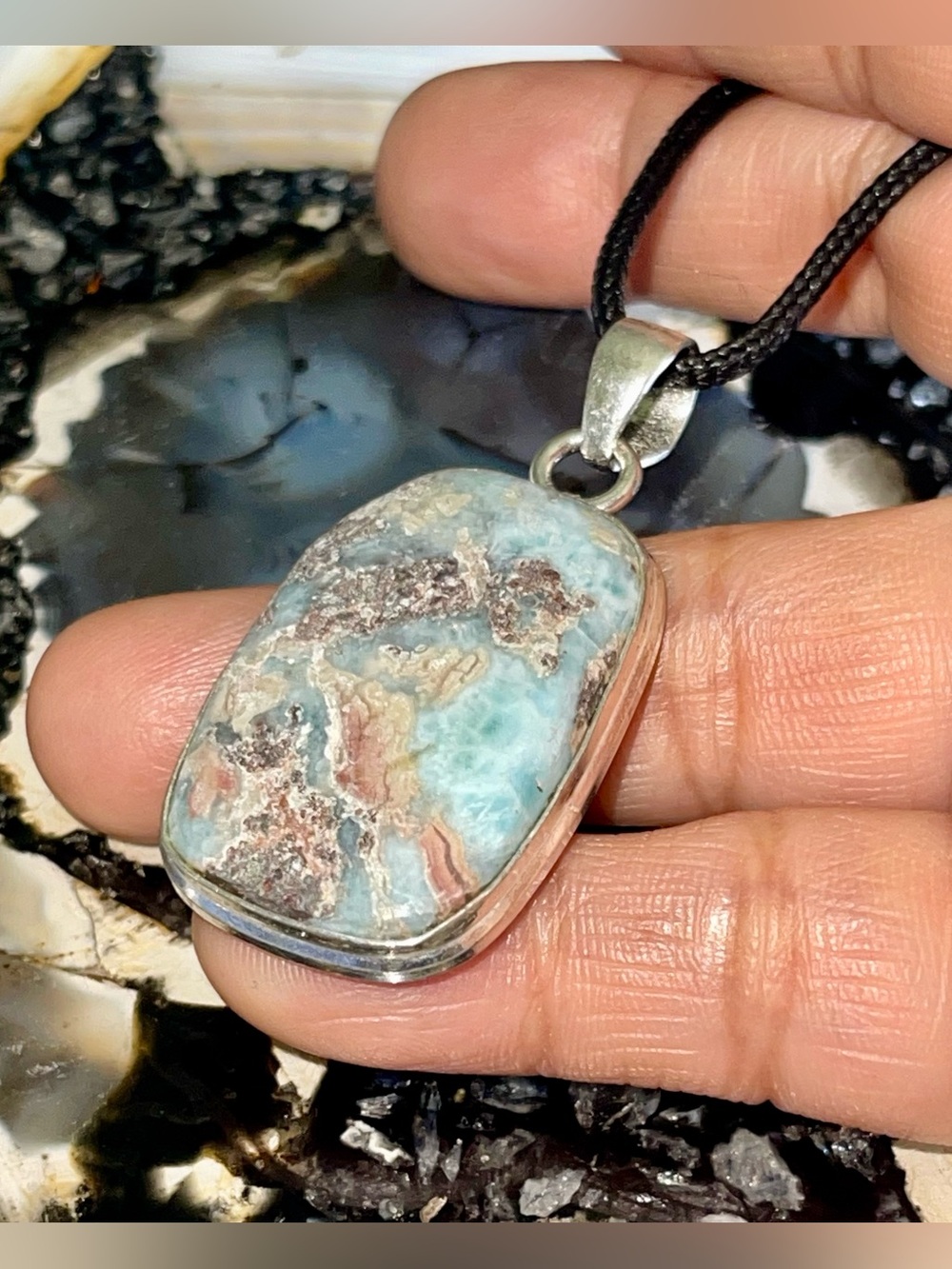 Caribbean Larimar Pectolite Pendant 2”
